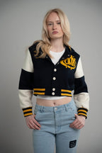 GRADOX cropped varsity jacket, model wearing size M